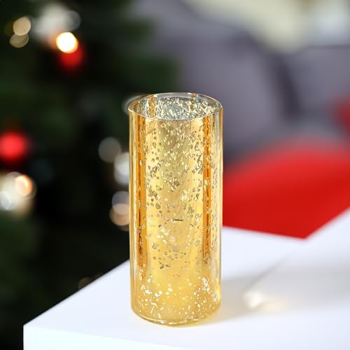 WGVI Hurricane Candle Holder Sleeve, W: 4", Ht: 10", Gold Speckled Glass Cylinder Open Both Ends, Chimney Tube Shade, 1 Piece - size: 4x10"H