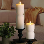 White Ribbed Flameless Pillar Candles with Remote, Real Wax Flickering Battery LED Candles Set of 2 - color: White