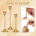 Candlestick Holders, 6 PCS Brass Gold Metal Taper Candle Holder with Adhesive Wax fits 3/4 Inch Long Candles, Vintage Modern Candle Holders for Table Mantel Wedding Housewarming Gift