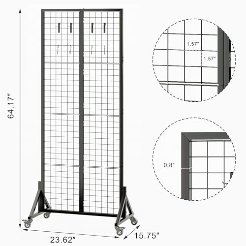 Rolling Gridwall Display Stand, 65.6" H x 23.6" W Wire Mesh Rack with Wheels, Metal Display Grid for Art Shows, Craft Fairs, Retail Boutique & Home Storage, Black - color: Black