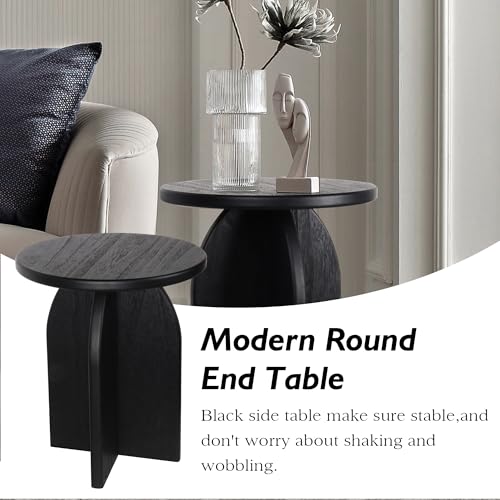 Oakrain End Table with Pedestal, Wood Side Table Bedside Sofa Couch, Modern Nightstand for Bedroom, Small Round Coffee Table for Living Room Office Balcony, Black - color: Black-round Shape