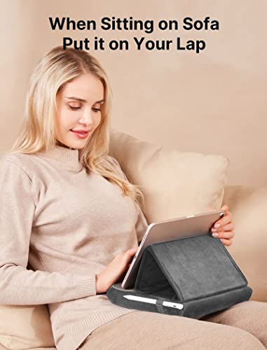 JSAUX Tablet Pillow Stand, Tablet Stand Holder Dock for Lap, Bed and Desk Compatible with iPad Pro 11 10.5 9.7 10.2 Air Mini, Kindle, Tablets, Phones, E-Reader, Books and More 4-10.9'' Devices Grey - color: Grey