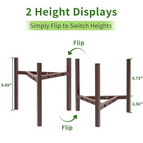 Aripark Plant Stand Indoor Adjustable, Metal Modern Plant Stands, Small Heavy Duty Stable Pot Flower Holder Indoor Outdoor Corner, Fit 8 9 10 11 12 inch Pots, Reddish Brown (Pot & Plant Not Included) - color: Reddish Brown