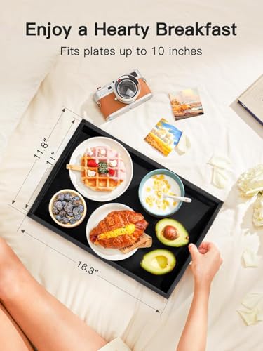 Bamboo Bed Tray Table with Foldable Legs, Breakfast Tray for Sofa, Bed, Eating, Working, Used As Laptop Desk Snack Tray by Pipishell (Black) - color: Black, size: 16.3" x 11.8" x 6"