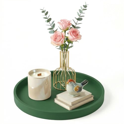 Round Green Silicone Decorative Bathroom Vanity Tray 9 Inch, Counter Tray for Bathroom Countertop Perfume Holder Dresser Organizer Coffee Table Candle, Non-Slip Durable for Home Use - color: Green, size: 9.06