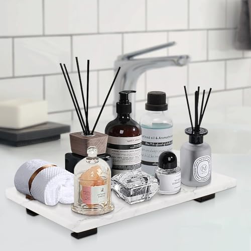 Bathroom Vanity Tray and White Marble Kitchen Soap Tray, Luxurious Small Accessory for Table/Countertop (Black-Rectangle, 10" x 6" x 1") - size: 10" x 6" x 1"