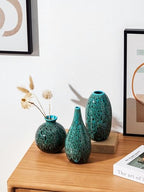 Ceramic Bud Vase Set, Fambe Blue Glazed Finish, Decorative Flower Vases (Blue-Set of 3) - color: Blue-set of 3