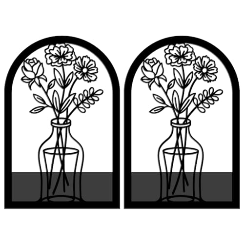 WADORN Flowers Metal Bookends for Shelves Decorative 1 Pair, Flowers Heavy Duty Books End Support Non-Skid Book Holders Black L-Shaped Book Stopper for Home Office Desk Books Divider, 4.7x3.5x7 Inch - color: Florals Vase
