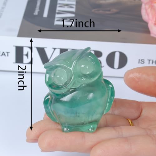 2 Inch Owl Figurine Handcrafted,Fluorite Healing Crystal Animal Sculpture,Home Decor Unique Gift for Collectors,Crystal Artwork Nature Lovers Birthday Anniversary Present Spiritual Gift - color: Fluorite Owl