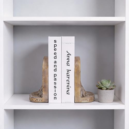Tree of Life Bookend Set, 2 Substantial bookends in Bronze Finish, Ideal for Bookshelves and bookcases. Suitable for Office, Library, or Living Room Coffee Table end-of-Row Decoration. - color: A-original
