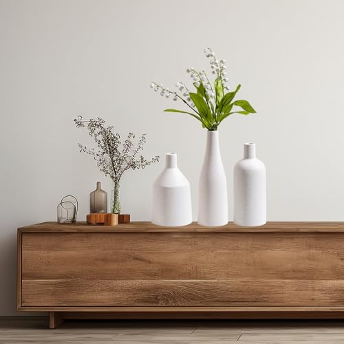 Vintage White Ceramic Vase 7 Inch Farmhouse Small Vase for Home Decor, Living Room, Shelf, Office, Rustic Table Centerpiece - color: White Vase 7 Inches