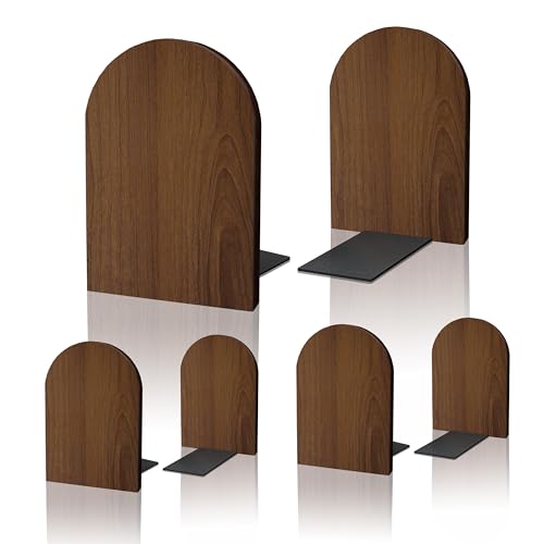 Brosisincorp Walnut Wood Book Ends for Shelves - Hand Polished Edges, Non-Skid Bookends for Heavy Duty Book Holders Office Desk Shelves Decorative Book Organizer, 6.69"H x 4.72"W x 3.94"L (3 Pairs) - color: 3 Pairs-round