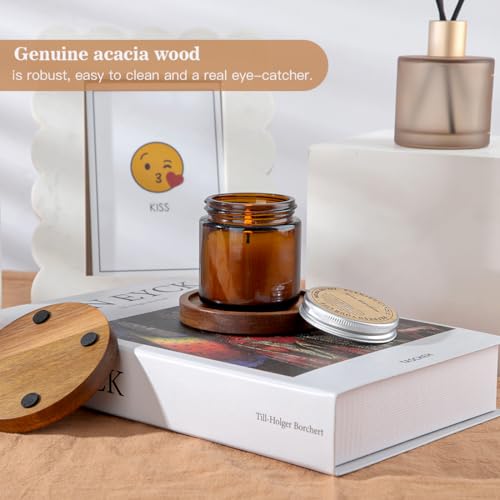 Wood Candle Holder Farmhouse Decor - HALE OTEIR Wooden Pillar Candles Holder for Pillar Floating Candles Set of 2 Round Wooden Plate Pedestal Stand for Coffee Table for Christmas Decor - color: Wood-colored