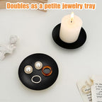 2-Pack Black Iron Candle Holders & Plates – 4.3" Elegant Stand for Taper, LED, Wax Candles, Incense, Weddings, Dining & Decor