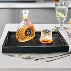20 * 14 inches Leather Rectangle Serving Tray with Hole Handles,High-End Light Large Service Tray for Ottoman Tray, Tea, Food, Butler - Countertop, Kitchen,Family Dinner, Picnic (Black) - color: Black, size: 20" x 14" x 2"