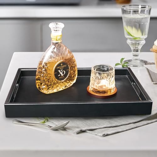 30x24 inches Rectangle Leather Ottoman Serving Tray with Hole Handles, Extra Large Modern Service Tray for Living Room, Coffee Table, Bed, Tea, Food, Countertop, Kitchen, Dinner, Picnic (Black) - color: Black, size: 30" x 24" x 2"