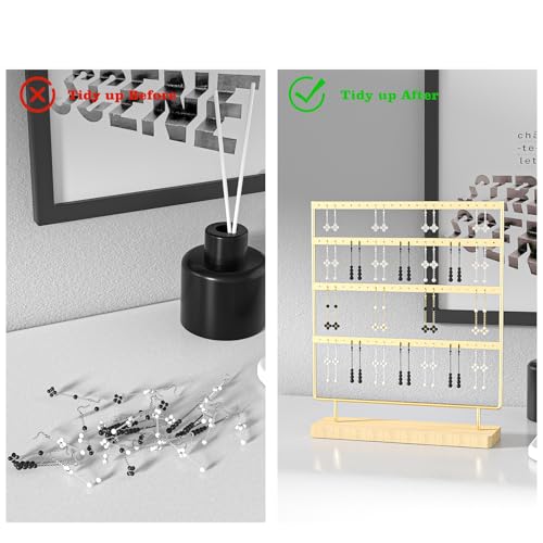 Julysky Earring Holder Organizer, Earring Stand, 4 Layers, Golden - color: Golden, size: 4 Layers