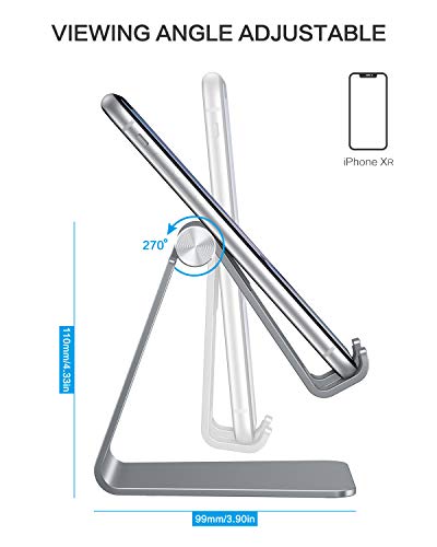 OMOTON Adjustable Cell Phone Stand, C2 Aluminum Desktop Phone Holder Dock Compatible with iPhone 15 14 13 Xs XR 8 Plus 7 6, Samsung Galaxy, Google Pixel, Android Phones, Grey - color: Grey