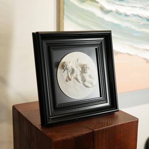 FOLKOR LIFE Framed Black and White Wall Art Sculpture with Cherub Angels Modern Classical Decor, Roman Greek Mythology Framed Plaster Relief Wall Decor for Room, Hallway, Entryways, New Home Gift - color: Figure 1