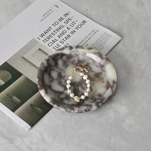 ZSHAWN Natural Marble Ring Dish Jewelry Tray – 5.5" Trinket Dish for Rings Earrings Necklace, Scratch-Resistant Vanity Organizer, Elegant Gift for Women (Calacatta Viola) - color: Calacatta Viola