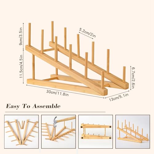 Plate Stands For Display,Wooden Plate Racks Dish Stand Holder, 5-Tier Display Stands For Tabletop Book, Art Print, Puzzle, Cutting Board Kitchen Cabinet Organizer - color: 1Pack