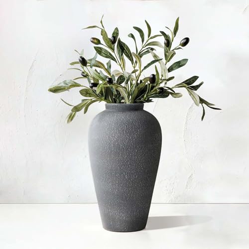 Black Ceramic Vase 9.2 inch, Large Farmhouse Table Vases, Tall Rustic Decorative Vases for Home Decor, Living Room Coffee Dining Shelf Mantel Decoration, Gray Black - color: Farmhouse Black-9.2"