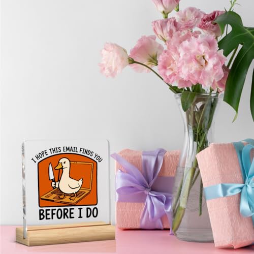Funny Office Decor Funny Office Gifts Work Desk Decor Coworker Gifts Goose Acrylic Humor Gift for Women Men Friend Coworker - color: I Hope This Email Finds You Before I Do