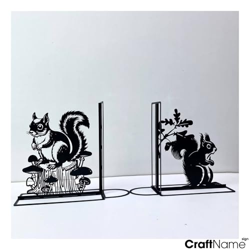 Craftnameisgn Custom Squirrel Metal Bookends for Shelves Decorative, Squirrel Book Ends Metal Art for Home Office, Book Stopper for Heavy Books, Squirrel Book Shelf Holder - color: Design 03