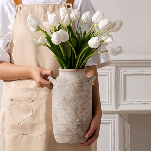 Large Flower Vase Home Decor - Tall Ceramic Farmhouse Rustic Table Vases with Handle Living Room Decoration Decorative Modern Pottery for Floor Kitchen Shelf Coffee Dining Desk Fireplace (12" Retro) - color: 12" Retro