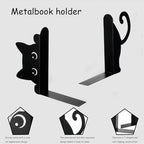 Peeping Cat Black Metal Bookends，Book Ends for Shelves Decorative，Cute Book Stopper for Office Home Desk Bookshelf Decor，cat Decor for cat Lovers
