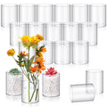 Vesici 20 Pcs Plastic Cylinder Vase Acrylic Cylinder Vase Bulk Small Clear Flower Container Hurricane Candle Holder Round Wide Container Centerpiece for Home Office Wedding Decorations (4 Inch) - size: 4 Inch