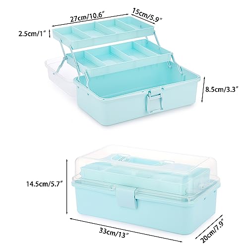 BTSKY 3-Layer Plastic Dividing Storage Box Craft Organizer and Storage with Adjustable Spacers Portable Handled Art Supply Organizer Multipurpose Home Utility Box for Medicine, Sewing(Blue) - color: Blue