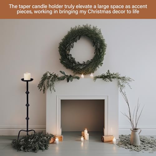 Mumufy 1 Pcs 32 Inch Metal Candlestick Floor Pillar Candleholder Elegant Tall Candleholder Metal Candelabra Candlesticks Holder for Formal Events Wedding Church Holiday Decor (Black)