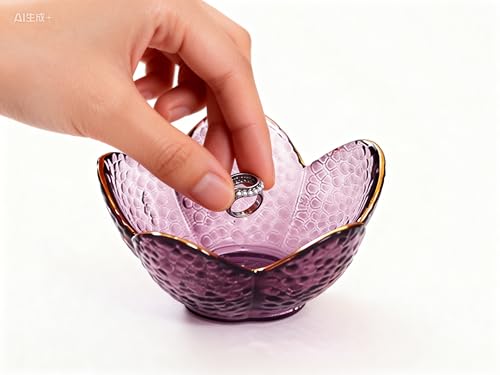 Mini Flower Ring Plate Jewelry Storage Tray Ring Holder for Dressing Table, Bedside Table, Room Bathroom Decoration, Cute Valentine's Day Christmas Birthday Gift for Women (purple 1pc) - color: Jewelry Tray