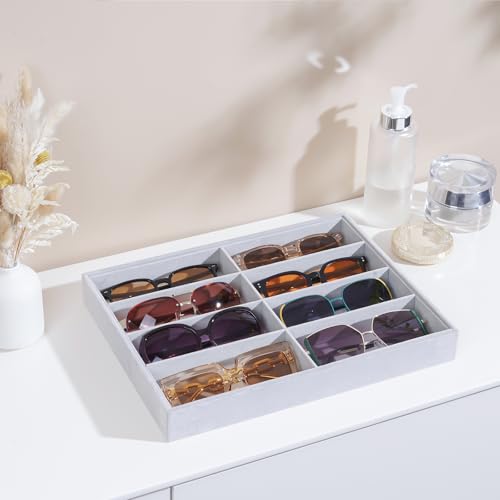 Lolalet Sunglasses Organizer Tray, 8 Grids Velvet Glasses Eyewear Holder Trays, Sunglass Display Drawer Storage for Women Men -1 Pack, Grey - color: Grey