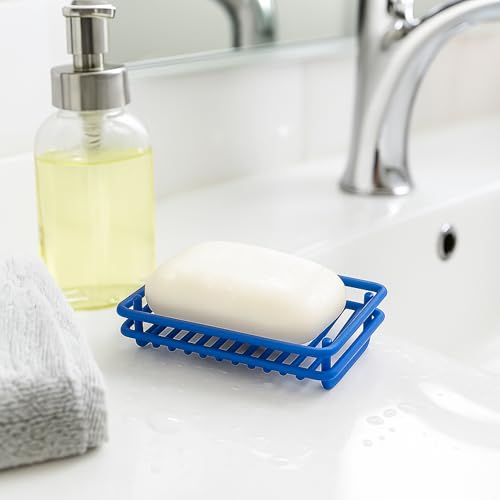 Creative Home Metal Wire Soap Dish Tray Rust-Resistant Iron Bathroom Soap Holder with Blue Powder Coating Bar Soap Rack for Shower Sink Kitchen Vanity - color: Blue