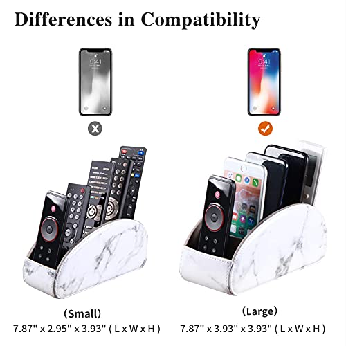 All-in-One Leather White TV Remote Holder with 5 Compartments Nightstand Desktop Media Player Remote Caddy Storage Box Organizer Tray for Mobile Phone Office Stationery - color: Marble White, size: Large