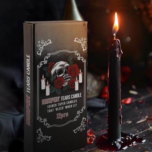 12PCS 10-Inch Black Bleeding Taper Candles,Vampire Tears Taper Candles- Unscented Candle Pack Ideal for Halloween, Christmas, Rituals, and Themed Party Decor. - color: 12Pack-Black Bleeding-10inch