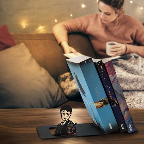 Renovatio Black Metal Bookend – Cute, Unique, Geeky Decor for Home, Office & Kids Room – Heavy Duty, Non-Slip Minimalist Bookends for Shelves – Wizard - style: Wizard