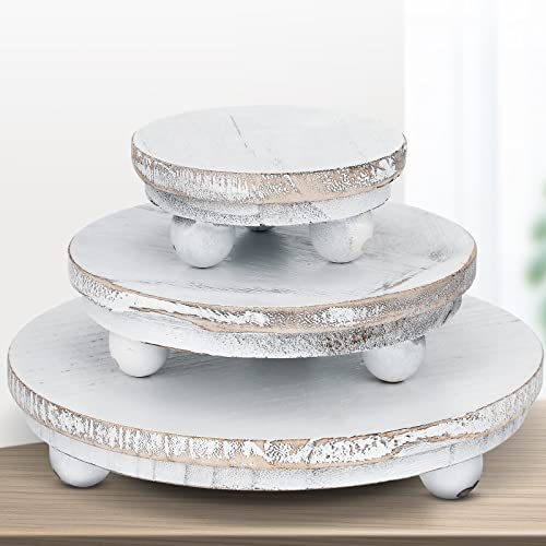 Amyhill 3 Pcs 8/6/4 Inch Wooden Risers for Display Wood Pedestal Stand Mini Tray Stand Round Wooden Pedestal Holder Rustic Riser for Decor Tiered Tray Decor Home Kitchen(Washed White) - color: Washed White, size: 8/6/4 Inch