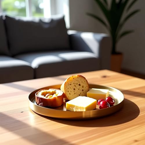 Gold Round Tray,Decorative Antique Bowl,Stainless Steel Fruit Bowl for Entryway Table Kitchen Counter,Jewelry Dish Candle Plate for Home,Dining Table,Shoe rack Decor (Gold, 9.06) - size: 9.06