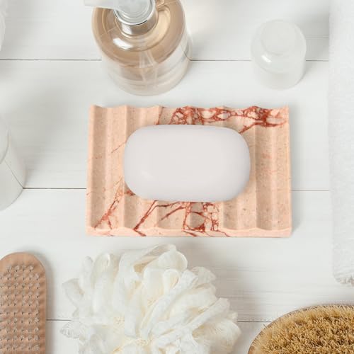 Luxury Marble Soap Dish Tray,Rectangle Stone Marble Soap Tray,Self Draining Soap Holder for Bathroom, Kitchen (Pink) - color: Pink