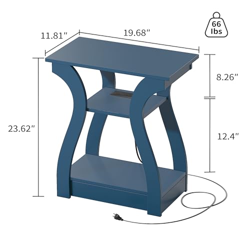 FROMJBEST End Tables Living Room, End Table end Table with Charging Station and USB,Navy Blue Side Table, Nightstand for Bedroom,3 Tier End Table with Storage Shelf for Living Room - color: Navy Blue
