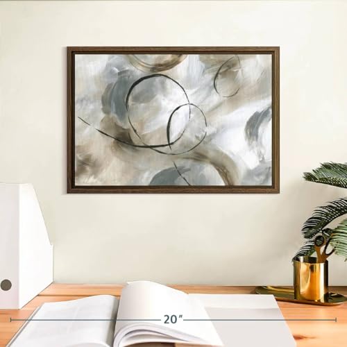 ElephantStock - Allegro Wall Art - Horizontal Floating Framed Canvas - Living Room Wall Decor - Painting Strokes And Lines Framed Canvas Art - Gray And Brown Decor by Nan - 13" x 9" - color: Floating Frame Walnut, size: 12"L x 8"W