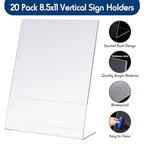 Jetec 30 Packs 8.5 x 11 Acrylic Sign Holder Clear Plastic Frames Acrylic Display Stands Vertical Slanted Back for Displaying Signs and Menus