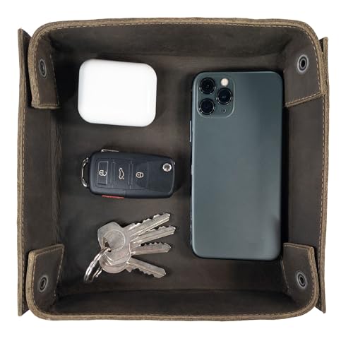 Hide & Drink, Leather Catchall Change Keys Coins Jewels Box Tray Big Storage, Handmade Includes 101 Year Warranty :: Dark Jade - color: Dark Jade