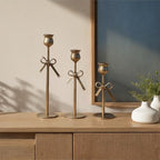 Creative Co-Op 3-Piece Hand-Forged Bow Shaped Metal Taper Candle Holders, Antique Gold Finish