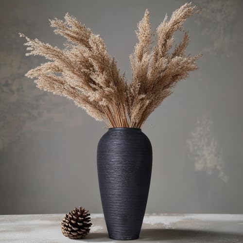 Rustic Ceramic Vase, 13.4" Black Farmhouse Tall Vase, Large Vintage Vases, Modern Terracotta Decor Vases for Home Decor, Living Room, Entryway, Table Centerpieces, Kitchen, Housewarming Gifts - size: 13.4in