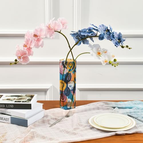 ALAZA Abstract Colored Art Circles Flower Vase for Wedding Dinner Table Party Living Room Office Bedroom Decor,Unbreakable Vase, 3.9 x 12 inch Cylinder Decor