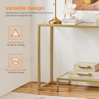 Yaheetech 42 Inch Console Table, Tempered Glass Entryway Table, Narrow Sofa Tables, 2-Tier Hallway Tables, Entrance Stand for Living Room Bedroom, Gold - color: Gold